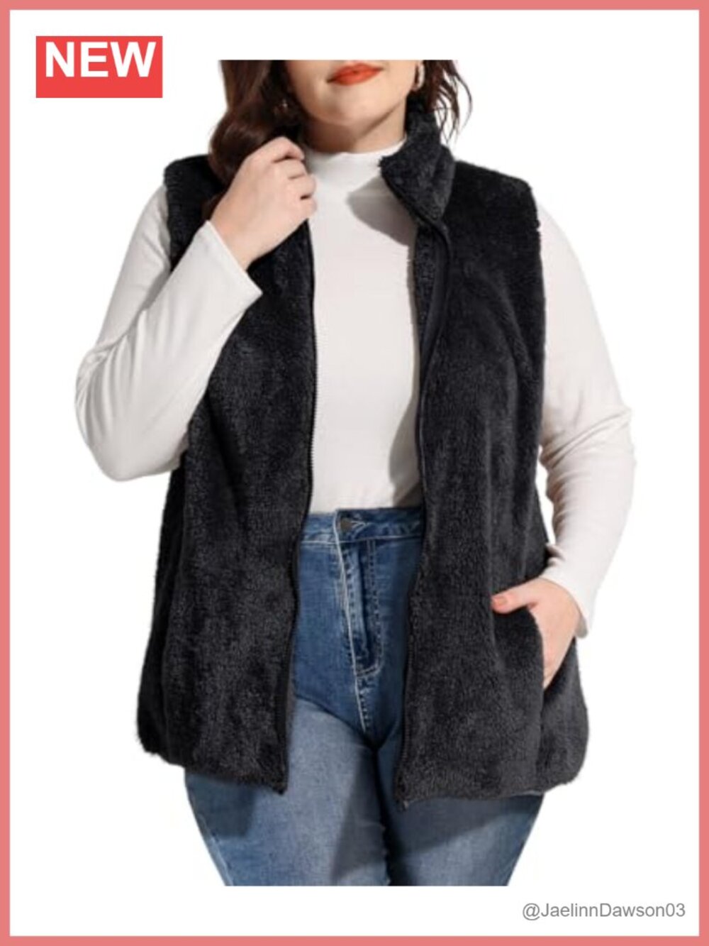 Plus Size Fleece Vest Sherpa Sleeveless Zip Up Fuzzy Waistcoat Outerwear with